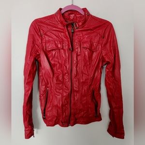 Red pleather motorcycle style jacket